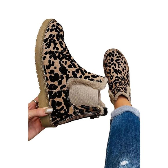 Azura Exchange  Leopard Zip Up Fleece Lining Chelsea Boots - Picture 5 of 7